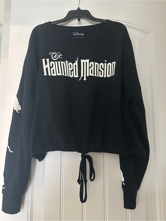 Disney Tops - Disney Glow in the Dark Black Haunted Mansion Cropped Pullover with Drawstring